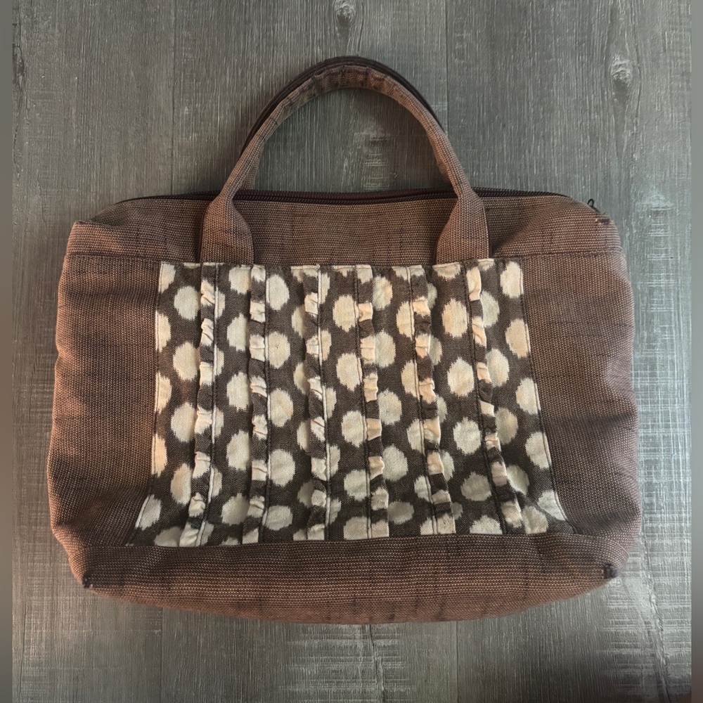 GIEMON Brown Patterned Canvas Tote Bag.